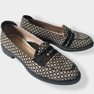 BeautiFeel Rhea Black Cream Patterned Penny Loafers Size 7